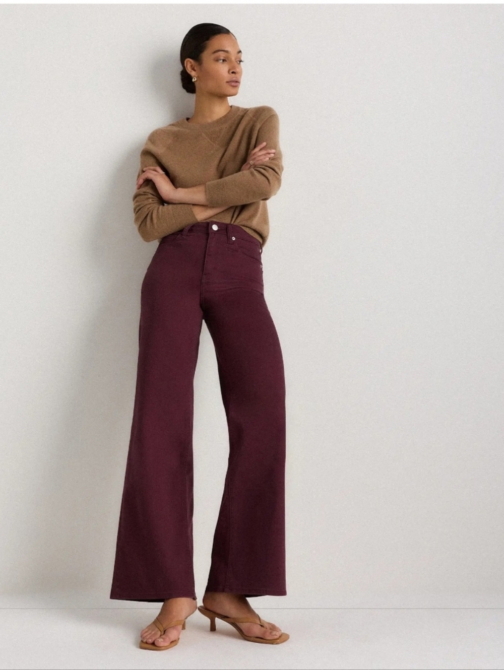 Quince Bella Stretch Wide Leg Jeans Wine Testing Red Plum Organic Cotton, 32